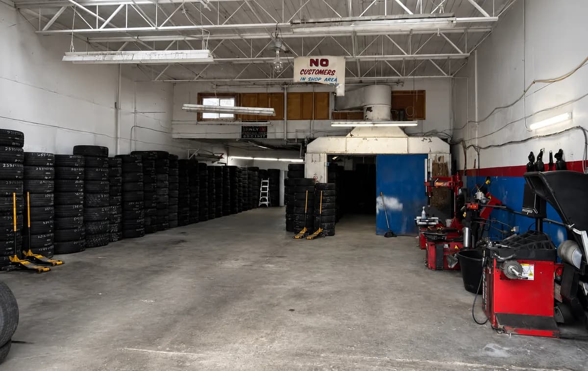 Inside the JB Tire workshop on Kingsway